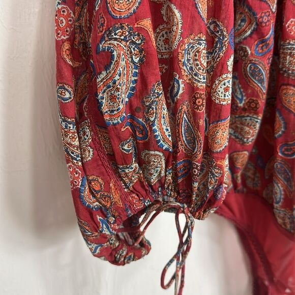 Free People Sundown Rust Red Paisley Print Off-the-Shoulder Bodysuit Size M - Picture 6 of 12
